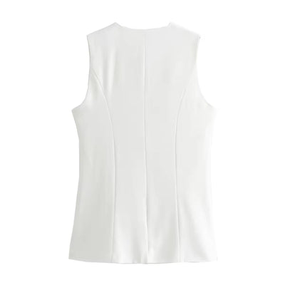 Nolana White Round Neck Button Down Closure Sleeveless Slim Suit Vest