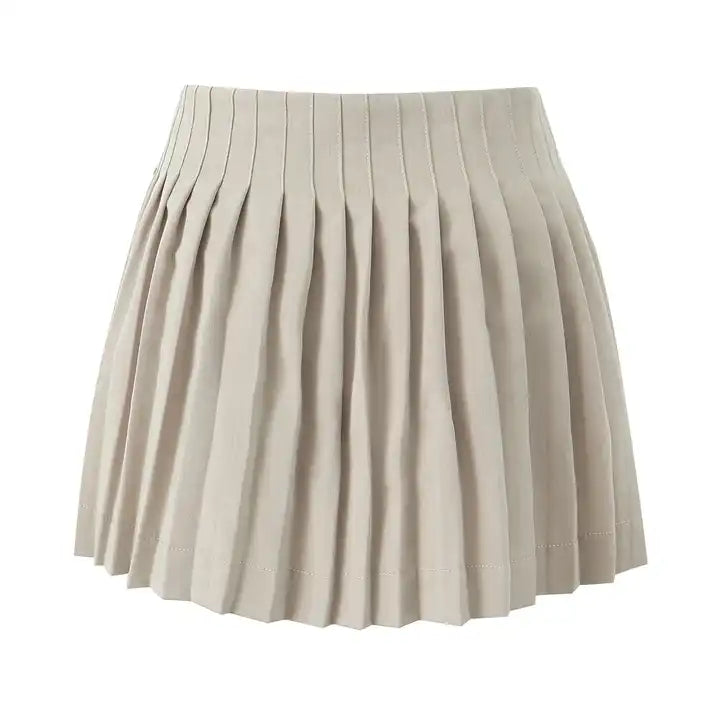 Annadyl Khaki Side Lace Up Pleated Zipper Fly Casual Mini Skirt