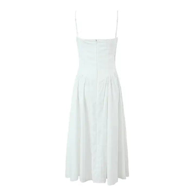 Hiraya  White Sweetheart Neckline Shaped Bust Back Zipper Pleated Skirt Sleeveless Midi Dress