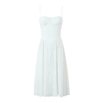 Hiraya  White Sweetheart Neckline Shaped Bust Back Zipper Pleated Skirt Sleeveless Midi Dress