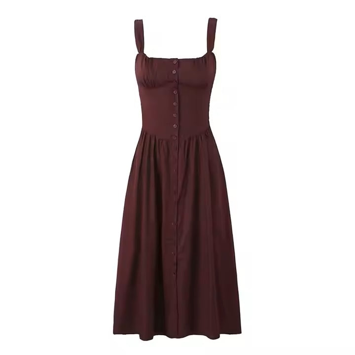 Auburn Oxblood Ruched Bust Button Down Midi Dress