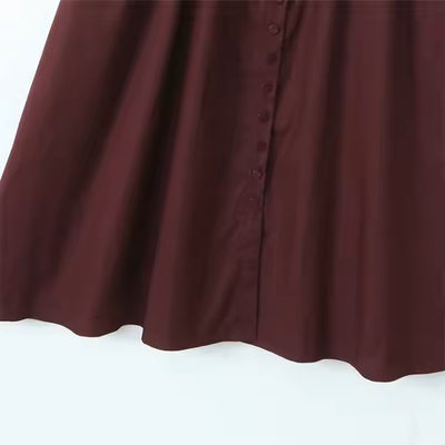 Auburn Oxblood Ruched Bust Button Down Midi Dress