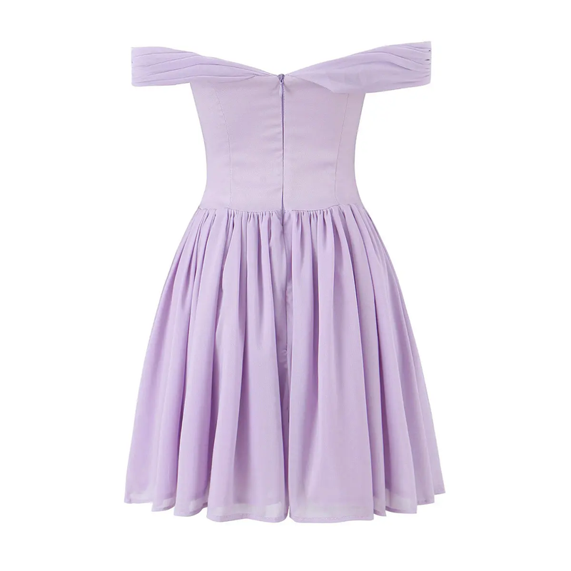 Kehlani Purple Bow Tie Off Shoulder Mini Dress