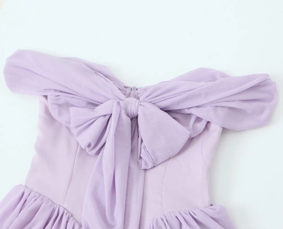 Kehlani Purple Bow Tie Off Shoulder Mini Dress