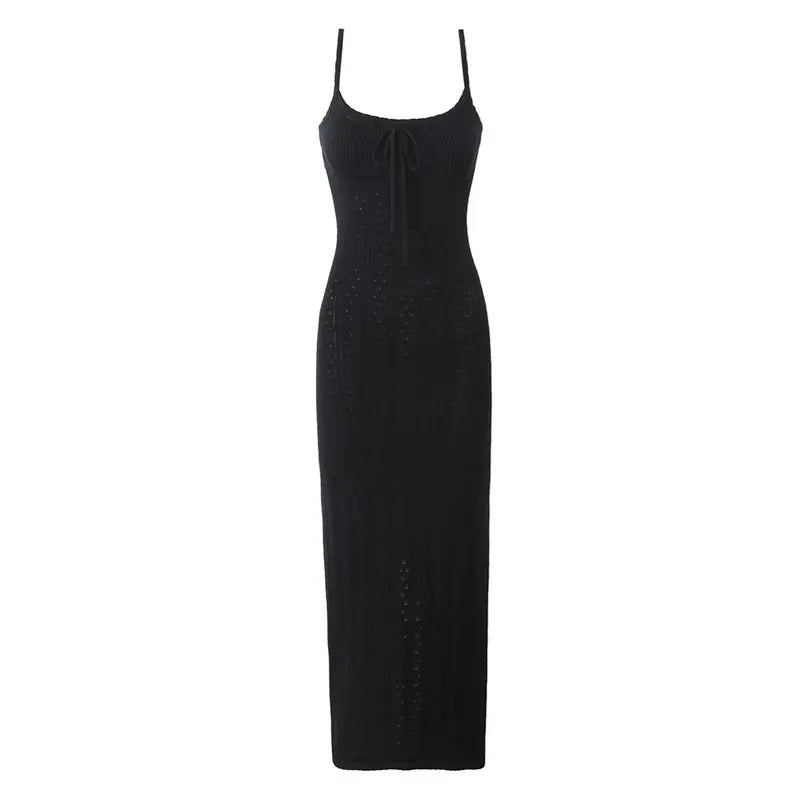 Orleans Black Hollow Knitted Bodycon Maxi Dress