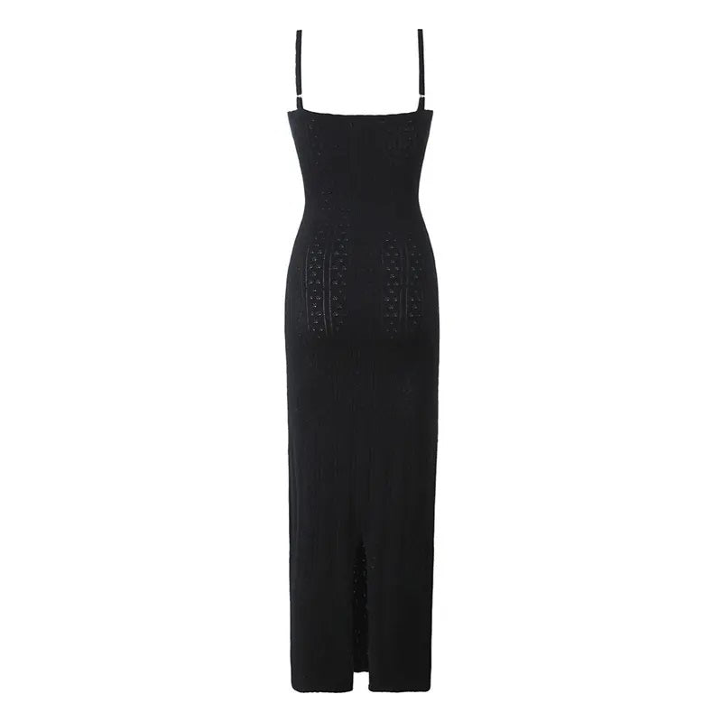 Orleans Black Hollow Knitted Bodycon Maxi Dress