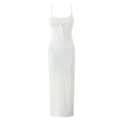 Orleans White Hollow Knitted Bodycon Maxi Dress