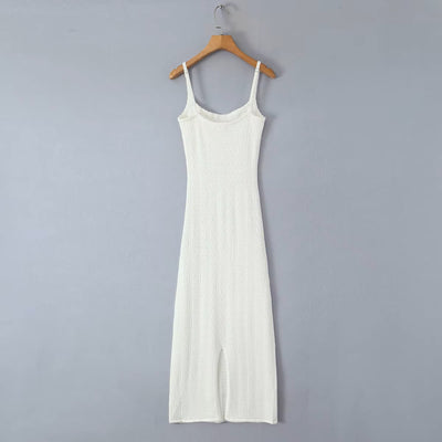 Orleans White Hollow Knitted Bodycon Maxi Dress