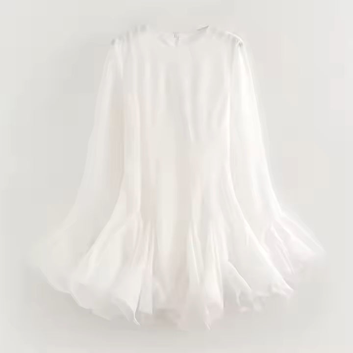 Binnie White Long Sleeve Ruffled Puffy Mini Dress