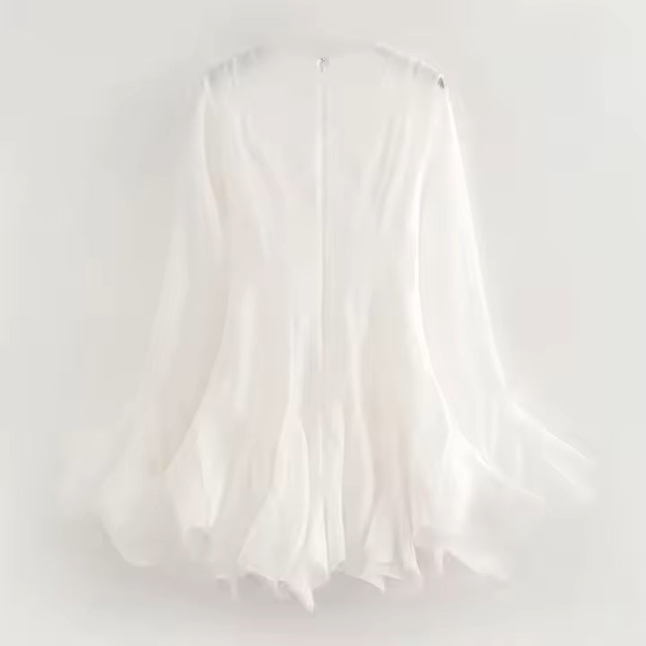 Binnie White Long Sleeve Ruffled Puffy Mini Dress