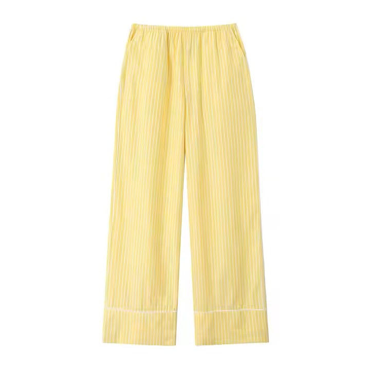 Ozara Yellow Striped Print Elastic Waist  Long Pants