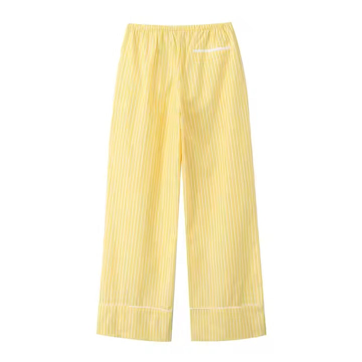 Ozara Yellow Striped Print Elastic Waist  Long Pants