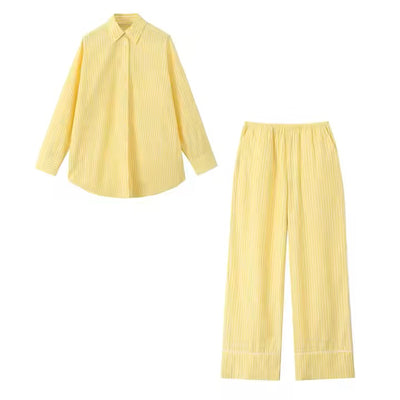 Ozara Yellow Striped Print Elastic Waist  Long Pants