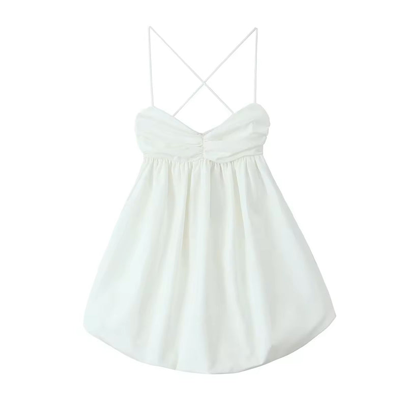 Liatris White Thin Srappy Pleated Mini Dress