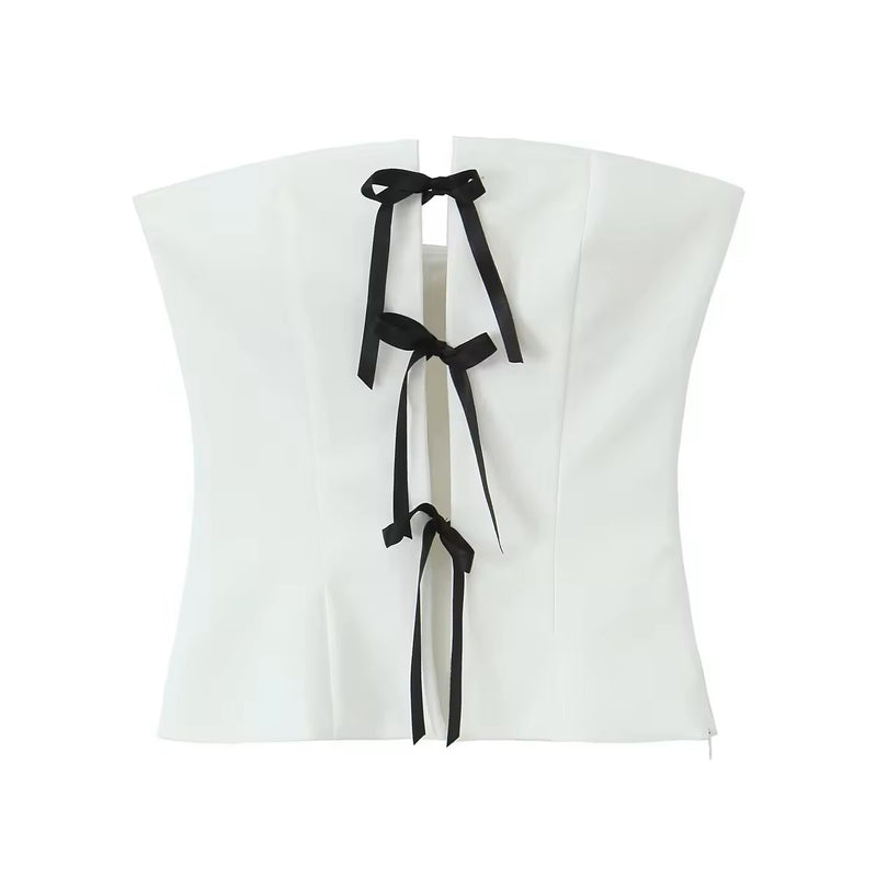 Alpha White Front Lace up Tube Top