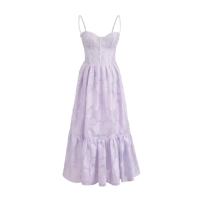 Veronique Lilac Floral Pattern Bustier Midi Layered Dress