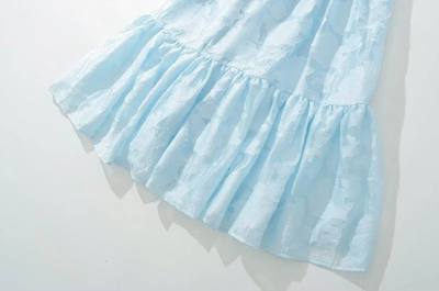 Veronique Pastel Blue Pattern Bustier Midi Layered Dress