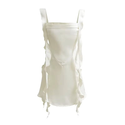 Artemis White Holiday Style Ruffled Ribbon A-Line Mini Dress