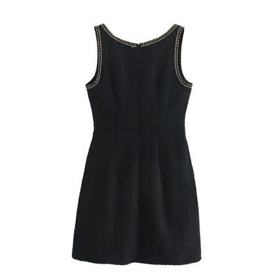 Sitti Black Square Collar Buttons Up Sleeveless Mini Dress