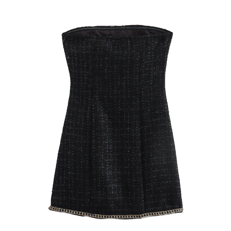 Elkie Black Tube Tweed Buttons Up Mini Dress