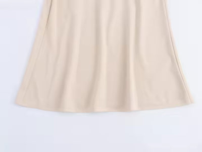 Cambria Beige  Back Hollow Out Cowl Neck Midi Dress