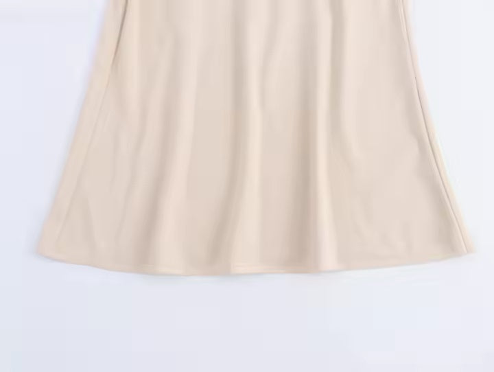 Cambria Beige  Back Hollow Out Cowl Neck Midi Dress