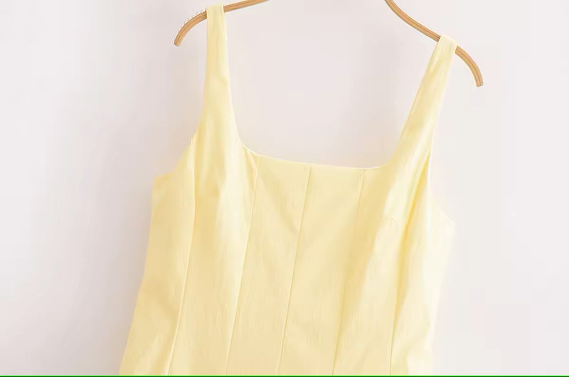 Saab Pastel Yellow Pleated Baloon Midi Dress