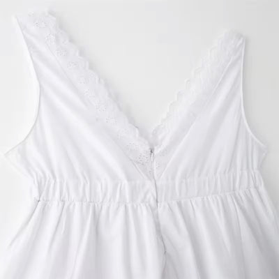 Bare White V - Neck  Embroided Panel Mini Dress