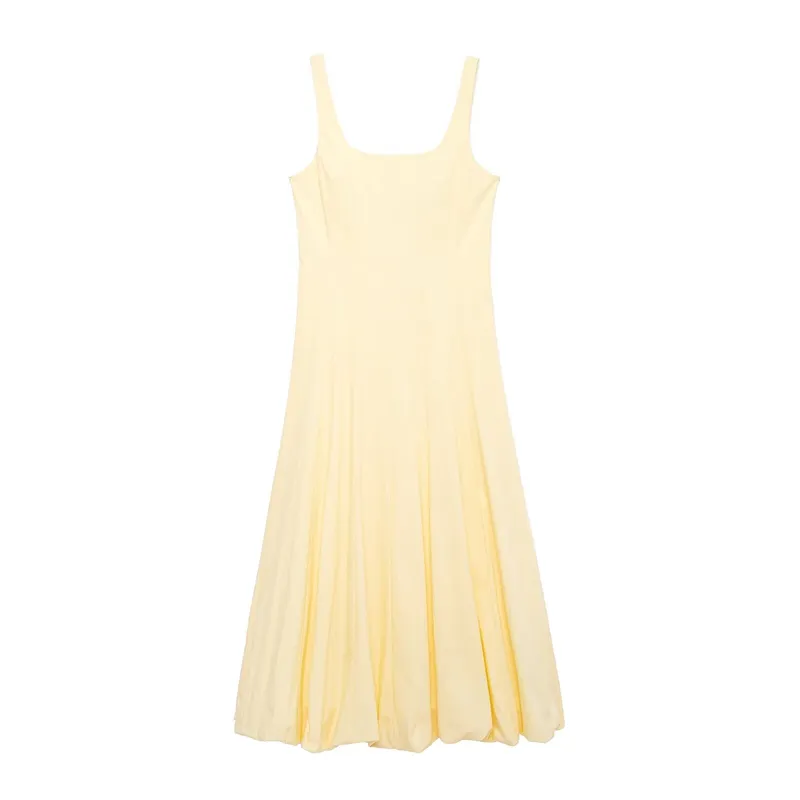 Aira Yellow Square Neck Sleeveless Midi Dress