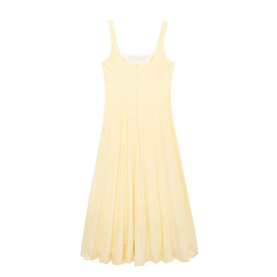 Aira Yellow Square Neck Sleeveless Midi Dress