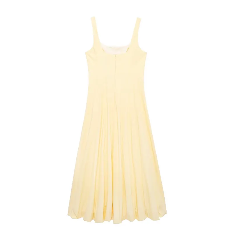 Aira Yellow Square Neck Sleeveless Midi Dress