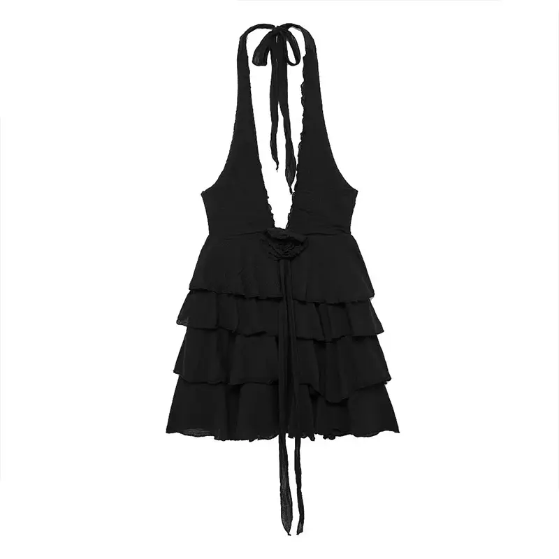 Tyler Black Back Hollow Out black Mini Halter Dress