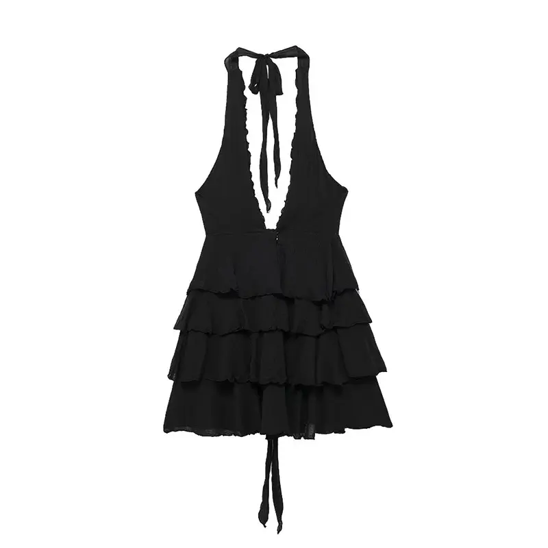 Tyler Black Back Hollow Out black Mini Halter Dress