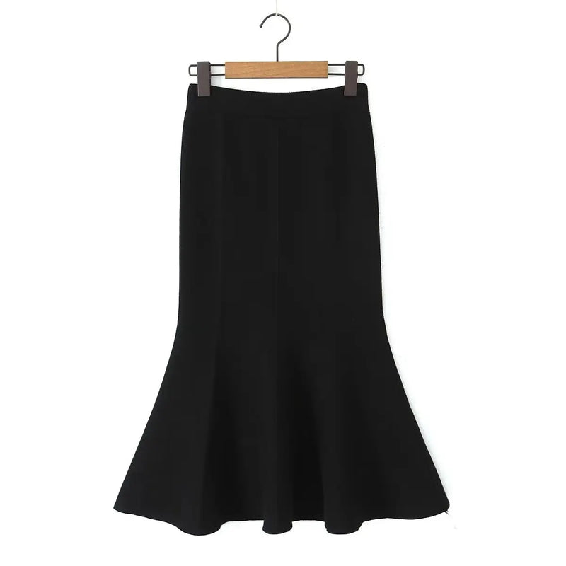 Lexith Black Knitted Mermaid Midi Skirt