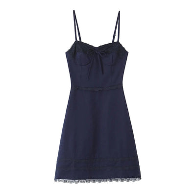 Malouri Navy Blue Front Lace Up Mini Dress