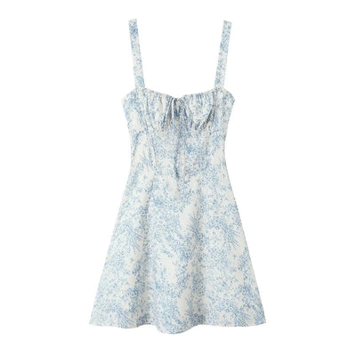 Skylar Arctic Blue Floral Print Ruched Bust Mini Dress