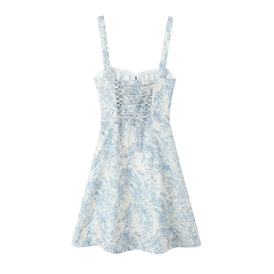 Skylar Arctic Blue Floral Print Ruched Bust Mini Dress