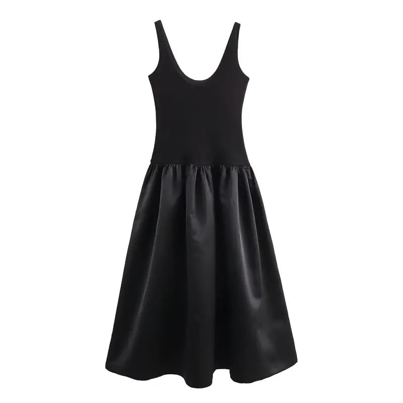 Zemira Black Scoop Colar A Line Midi Dress