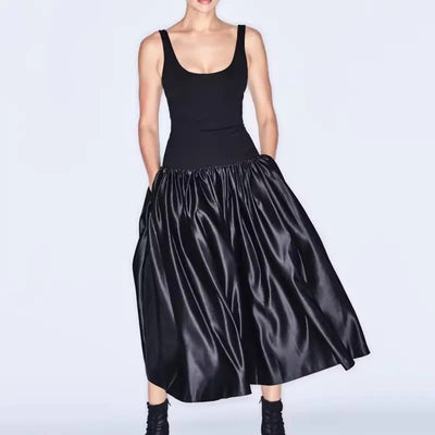 Zemira Black Scoop Colar A Line Midi Dress