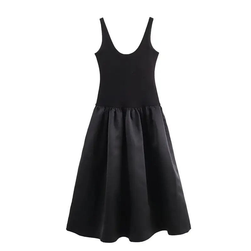 Zemira Black Scoop Colar A Line Midi Dress