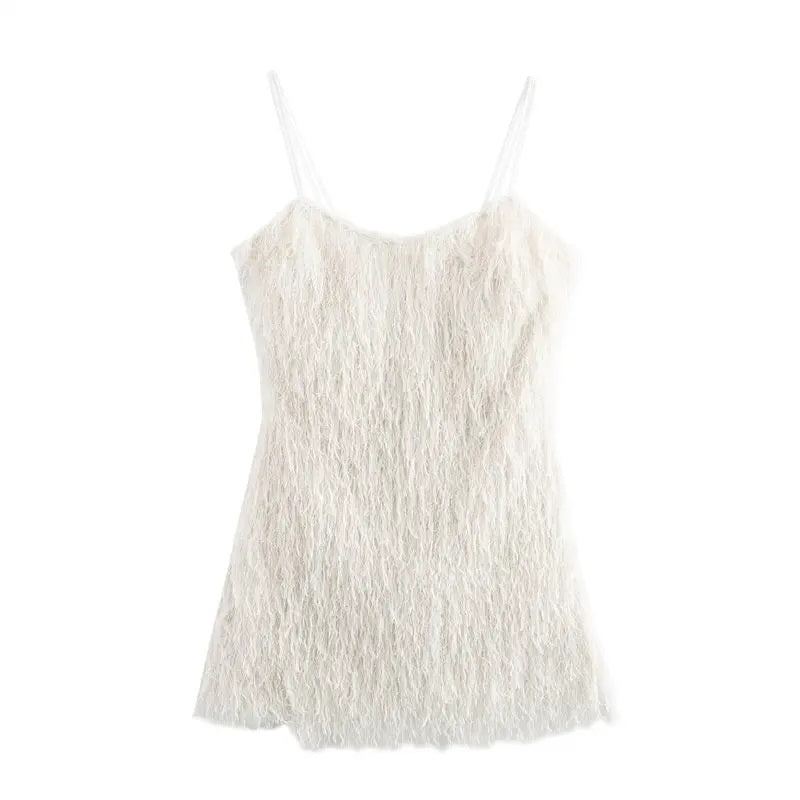 Erin White Tassel Sleeveless Mini Dress