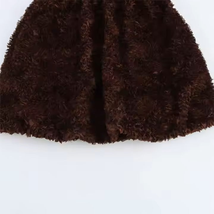 Tinker Cocoa V-neck Fluffy Mini Dress