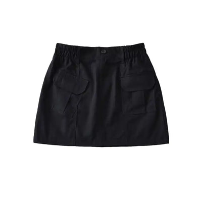 Hadlee Black Elastic Waist Front Pockets Cargo Mini Skirt