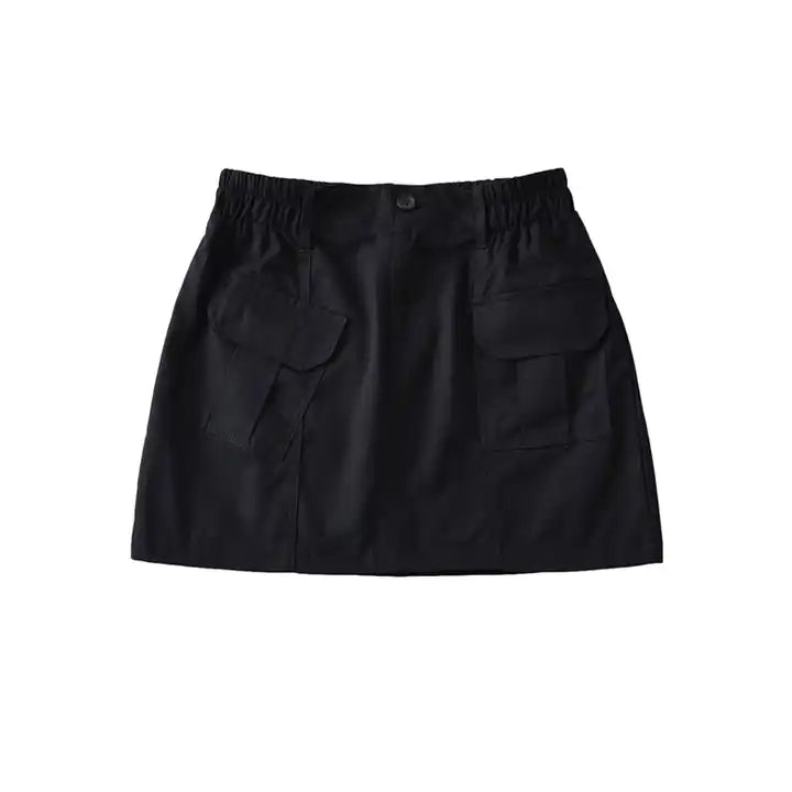 Hadlee Black Elastic Waist Front Pockets Cargo Mini Skirt