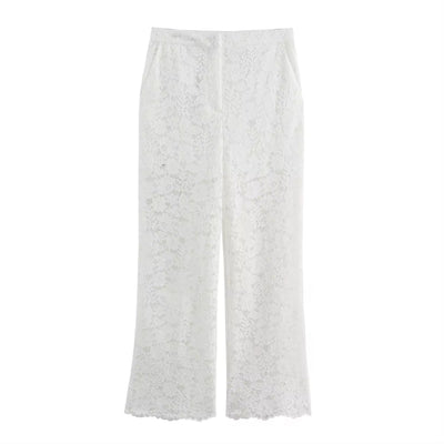 Mallory White Floral Lace Zipper Fly Trouser