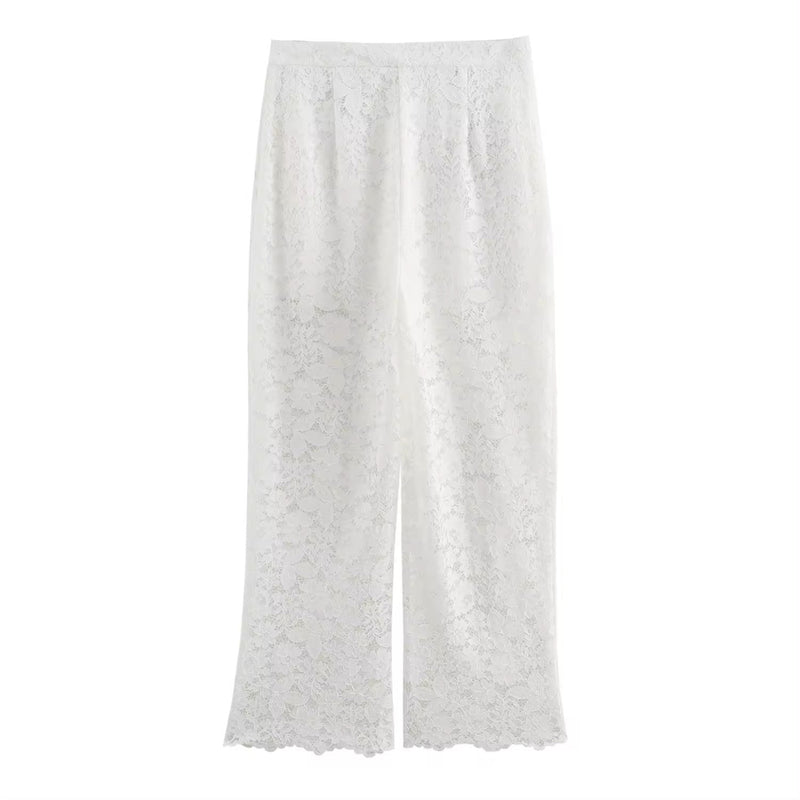 Mallory White Floral Lace Zipper Fly Trouser