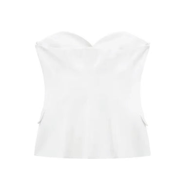 Eleur White Sweetheart Neckline Bustier Button Up Tube Top