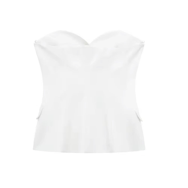 Eleur White Sweetheart Neckline Bustier Button Up Tube Top