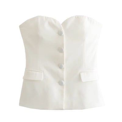 Eleur White Sweetheart Neckline Bustier Button Up Tube Top