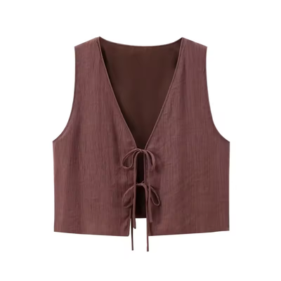 Valkyrie Brown Front Lace Up V-Neck Tank Top